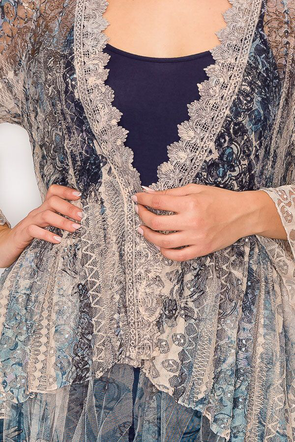 Origami Apparel ~ Ethereal Lace Tiered High-Low Kimono Cardigan