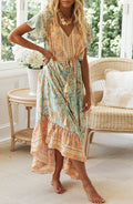 Rosa Clothing - Bohemia Border Print Flutter Sleeve Maxi Dress