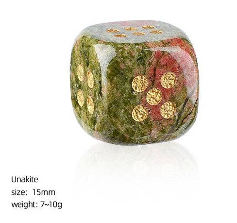 Mahjong Dice - 15mm Natural Laser Engraved Cube Dice with Rounded Edges Semi-Precious Stone (Set of 2)