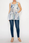 Origami Apparel ~  Lace and Crochet inspired - FLOWY TANK TUNIC WITH POCKETS -T16IV BLUE BIRD