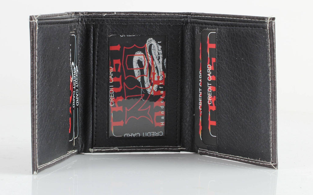 - Trust No One Print Vegan Leather Tri-fold Wallet