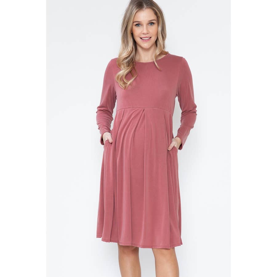 Story Teller - Maternity Shower Long Sleeve Solid Spring Dress