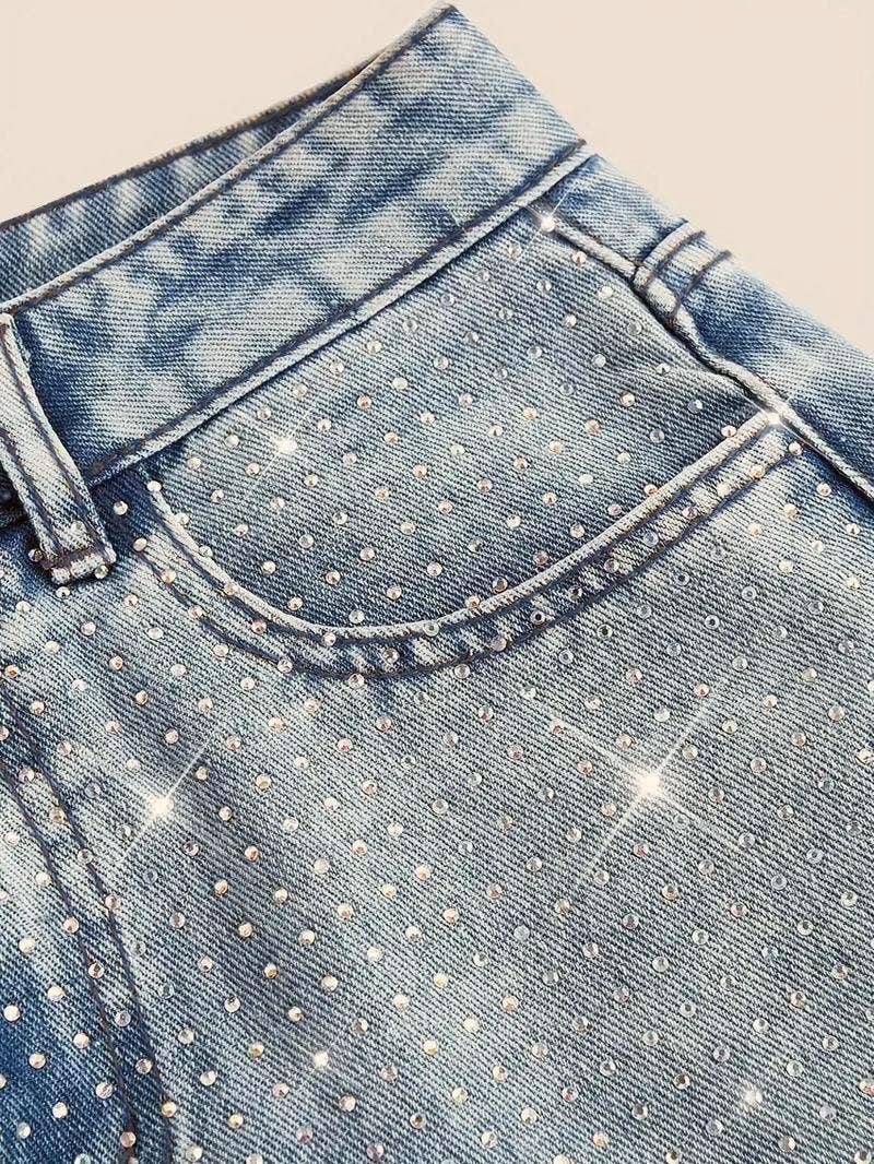 Rosa Clothing - Chic Shiny Rhinestone Straight Jeans