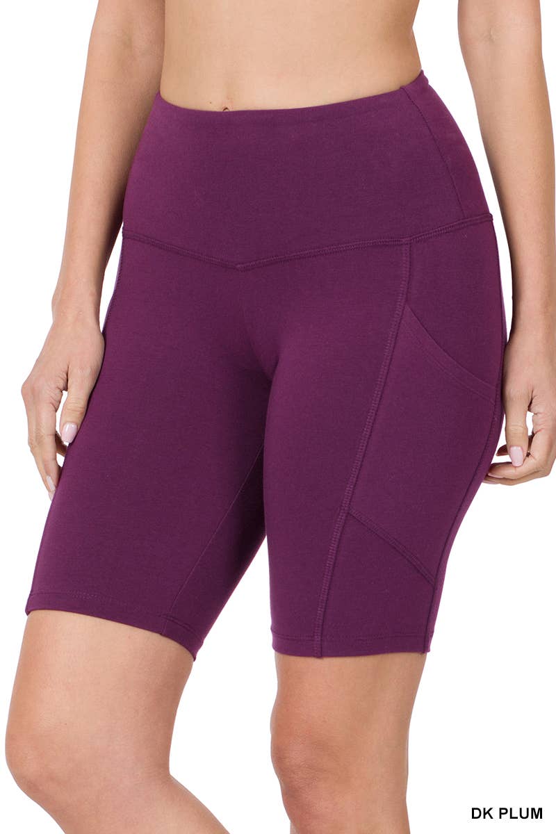 42POPS - SI-22170 COTTON WIDE WAISTBAND BIKER SHORTS WITH POCKETS