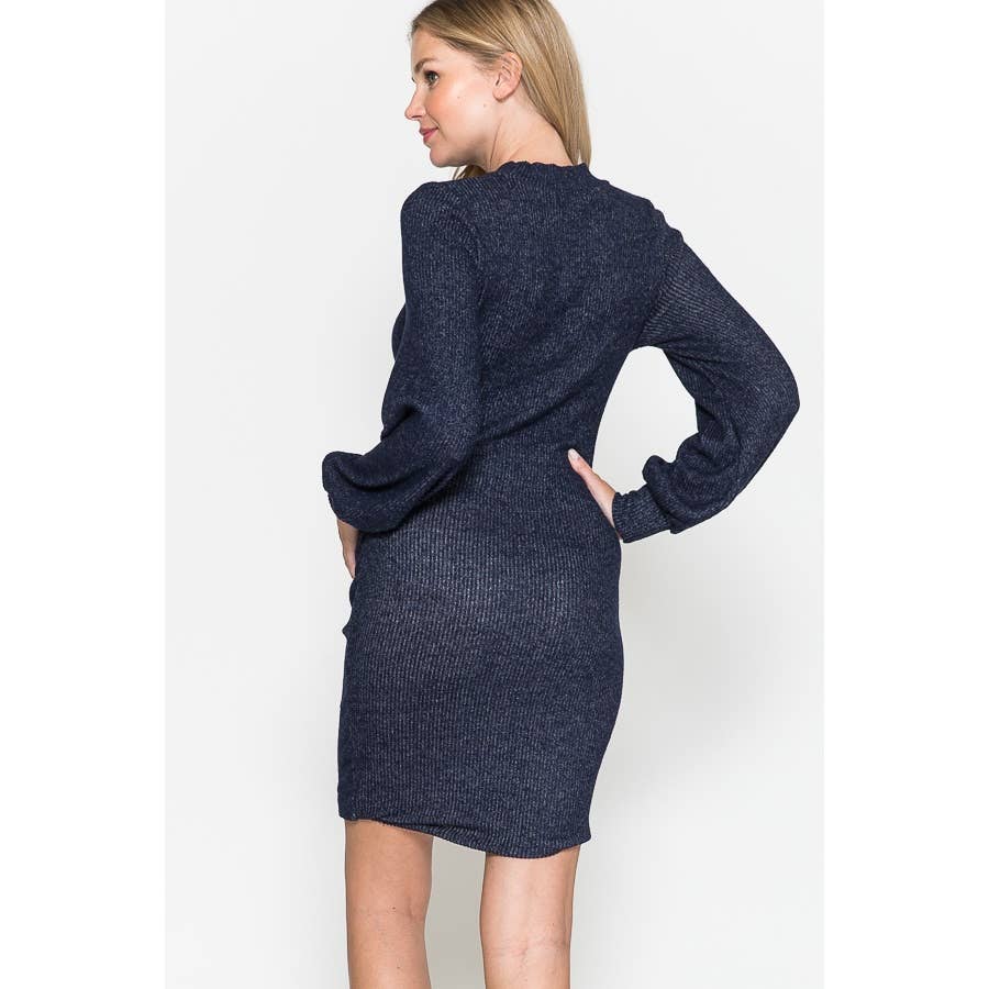 Story Teller - Maternity Mock Neck Puffed Long Sleeve Bodycon Dress