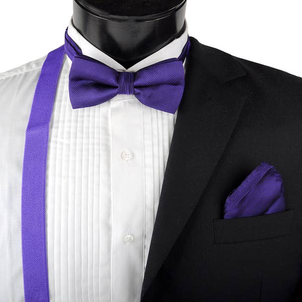 Clip-on Suspenders, Solid Bow Tie and Hanky