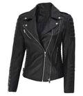 Angel Jackets - Black Asymmetrical Biker Quilted Leather Jacket