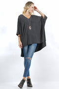 42POPS - CHARCOAL Premium fabric oversize v neck 1/2 sleeve poncho