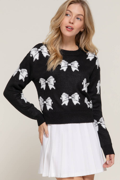 42POPS - ,...._ Long Slv Round Neck Ribbon Sweater