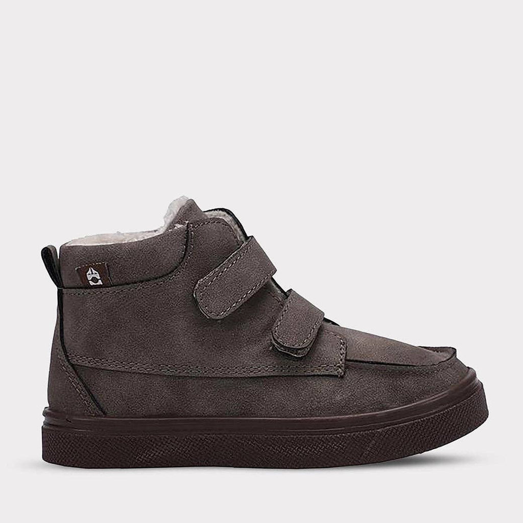 Mid-top Gabriel Young Boys Hook & Loop Boot featuring soft upper, faux fur lining, and double strap closure for secure fit.