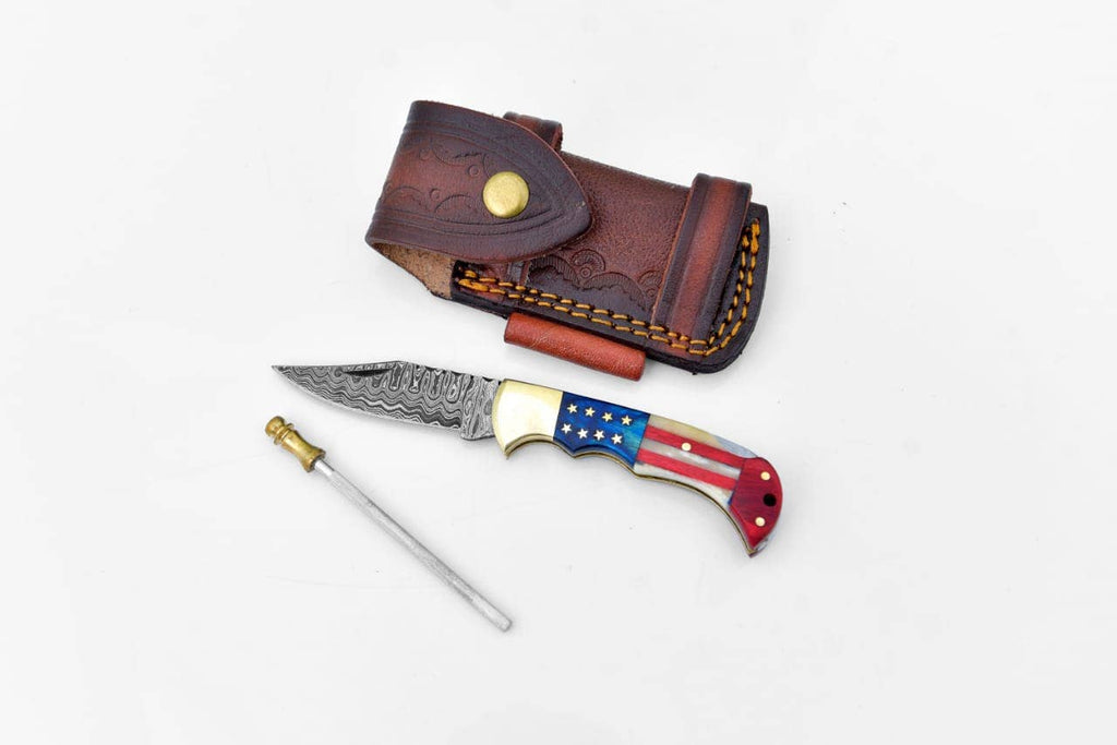 Titan International - Damascus steel pocket knife Limited Run Titan Patriot TF-055