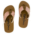 Blush flip flops with textured straps and frayed edges, perfect for summer outings and vacations.