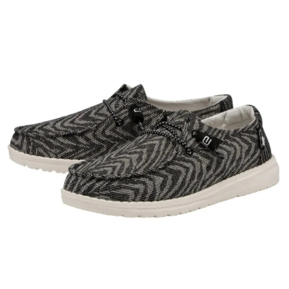 HEY DUDE WOMEN'S WENDY WOVEN ANIMAL ZEBRA BLACK