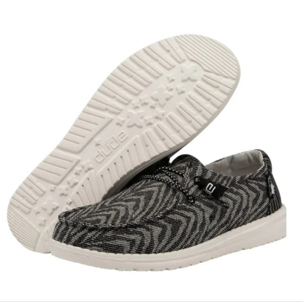 HEY DUDE WOMEN'S WENDY WOVEN ANIMAL ZEBRA BLACK