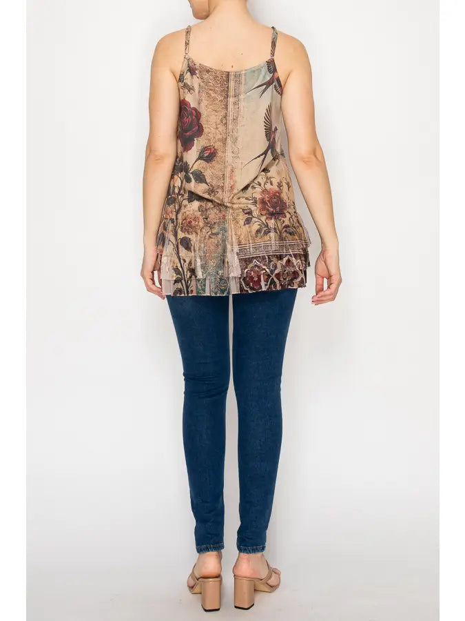 Spaghetti Strap Ruffle Hem Tank - Vintage Rose